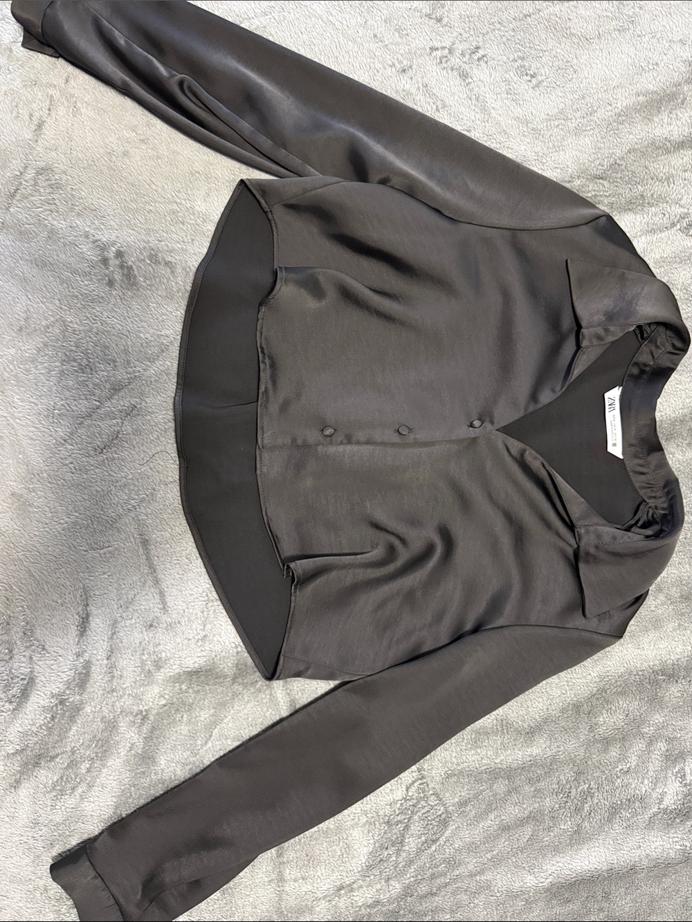 Zara Black Satin-Look Button Front cropped blouse